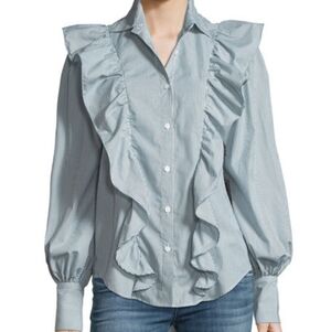 NWT Petersyn "Lowry" Striped Poplin Ruffle Trim Top